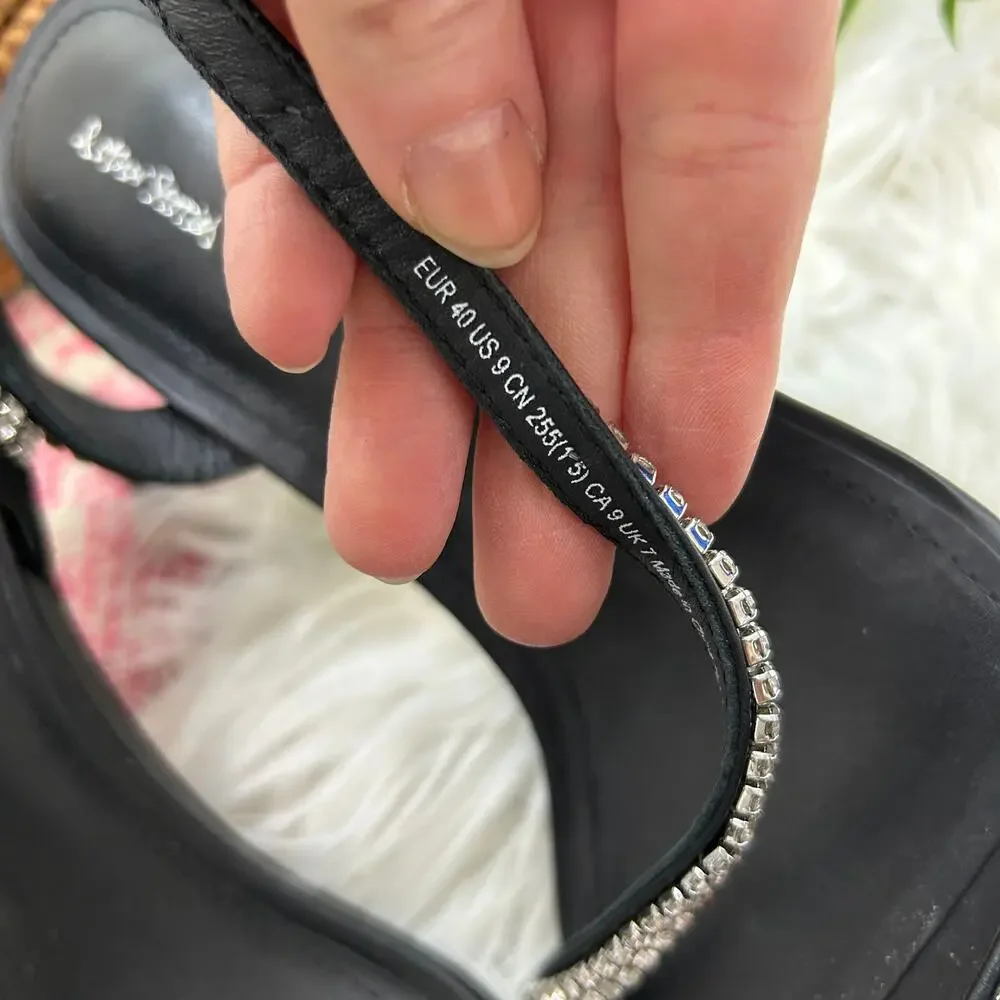 & Other Stories Strappy Heel Heeled Sandal 40 / 9 Black Rhinestone Square Toe